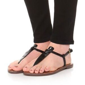 SAM EDELMAN Gigi Black Textured Leather Sandals Size 8.5M
